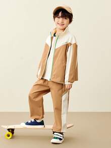 mini bala 儿童户外运动服 2025 秋季拼色运动套装 - 深卡其 - 查看 3