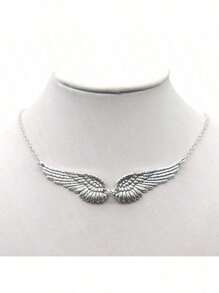 复古天使翅膀羽毛吊坠项链，大号吊坠，优雅链条，个性化项链，女士围兜式项链，结婚礼物 - 7 - 查看 5
