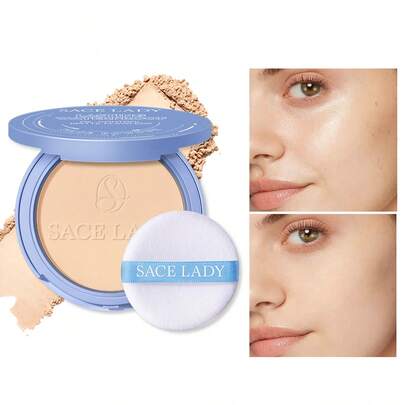  Sace Lady Base De Maquillaje Polvo Compacto Fijador Matte Corrector De Larga Duración A Prueba De Sudor A Prueba Agua Control De Aceite 3 Colores Con Almohadilla De Esponja