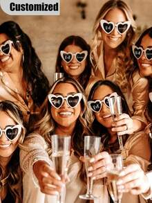 Personalized Custom Name Fashion Bridal Fashion Glasses, Unique Bridesmaid Gifts, Bachelorette Party Gifts, Custom Heart Shaped Bridesmaid Fashion Glasses, Wedding Gifts, Heart Shaped Glasses Candy Color Frameless Fun Heart Shaped Glasses For Women Men Party Gifts, Stylish, Fashionable, High Quality, Modern - Multicolor - View 3