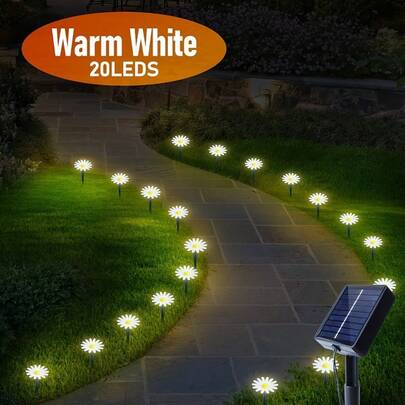 1 Set Of 20LED, Solar Outdoor Path Lights For Garden Decoration, Solar Guide Lights, Lawn Lights 8 Modes - Warm LED Lights For Garden, Park, Street, Mall Decoration, Great For Party, Birthday, Wedding, Independence Day And Christmas Decoration IP65