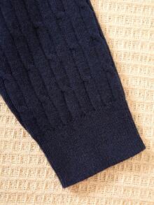 Girls' Elegant Embroidered Cardigan Sweater, Round Neck Long Sleeve Button-Up Solid Color Twist Knit Tops, Casual Preppy British Style Warm Outerwear For 3-12 Years Old, Suitable For Spring, Autumn And Winter - Royal Blue - View 7