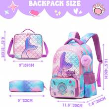 3PCS Backpacks For Girls Cute School Backpacks For Elementary Students Kids Aesthetic Travel Backpack Large Capacity Laptop Bookbag With Lunch Box 3 In 1 Backpack Set For Girls Back To School