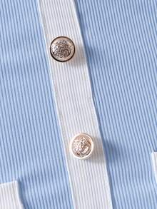 2 件套青少年女孩优雅撞色露肩针织吊带上衣和时尚短裤套装，适合外出，夏季 - 淺藍色 - 查看 4