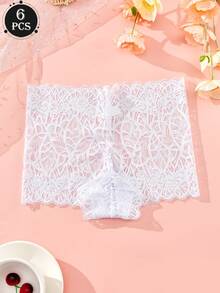6 szt. seksownych koronkowych, prześwitujących bokserek damskich o średnim stanie, dojrzałe, urocze, romantyczne majtki w stylu vintage, odświeżająca, swobodna i wygodna bielizna na każdą porę roku, prezent na Halloween, podróż, imprezę i Boże Narodzenie