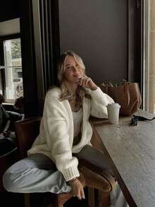 Women Regular Length V Neck Long Sleeve Button Cardigan With Pockets And Medium Stretch Fabric - Beige - View 2