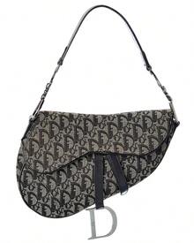 Dior Black Canvas Oblique Saddle Bag (Authentic Pre-Loved) - 黑色 - 查看 2