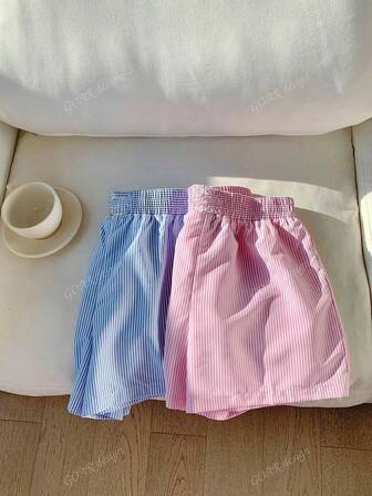 2 pcs set de nuevos Shorts Rayados Simples Diarios para Mujer