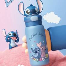 Disney Stitch Toy Straw Cup 400ml/13.53oz Stainless Steel Thermos Cup Portable Double-Wall Drinking Bottle Anime Cartoon Large Capacity Birthday Gift Creative Personalized Cup