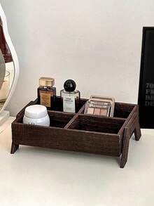 1pc Elegant Wooden Desktop Makeup Organizer Tray, Chinese Retro Style Table Top Storage Rack Travel Storage Organizer Sun Travel Cool, Room Decor - Brown - View 8