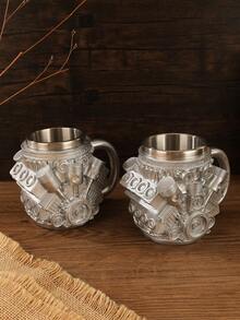 1pc V6/V8 Engine Design Stainless Steel Mug, Resin Exterior With Stainless Steel Inner Layer, Functional Mug With Insulated Handle, Personalized Coffee Cup Ideal For Car Enthusiasts, Men's Travel Mug, Decorative Cup For Living Room, Halloween & Christmas Gift - Silver - View 6