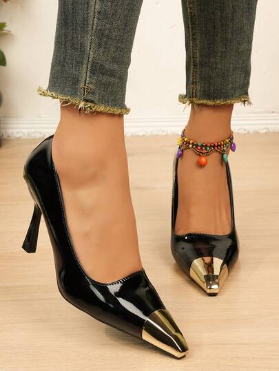 Women's Solid Color Sexy Western Style Casual Street Chic Pure Metal Party Holiday Wedding College Vacation High Heel Shoes, Spring/Summer