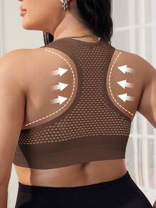 EMUPER 1 chiếc áo ngực thể thao màu nâu, khóa kéo phía trước, không đường may, khoét lỗ, dây đeo rộng, cỡ lớn dành cho nữ. - màu nâu - Xem 2