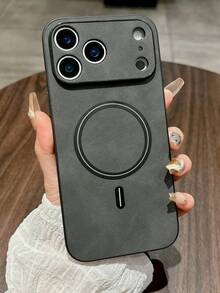 奢华哑光皮革手机壳,兼容 17 Pro Max、17 Pro、17、16、15、14、13、12 Pro Max Plus、16E、17 Air、11,支持磁吸式无线充电,带摄像头保护盖 - 深灰色 - 查看 4