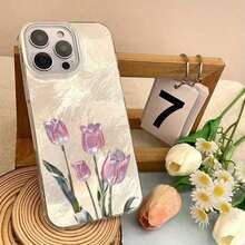 Pink Tulips Delicate Floral Bouquet Spring Blossoms Elegant Glacier Texture TPU Phone Case For IPhone X/11/12/13/14/15/16/17 Series, Durable Scratch-Resistant Cover With Comfort Grip - Stylish Gift For Women, Perfect Birthday Present For Her & Friends - 銀色 - 查看 6