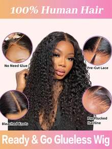 bling hair 13x4 Deep Wave Lace Front Wigs Human Hair Pre Plucked 180% Density Transparent, 13x6 Lace Frontal Wigs For Women, 6x4 Glueless Human Hair Wigs Pre Plucked Pre Cut, 5x5 No Glue Ready To Wear, Deep Curl Lace Closure Wigs Made Of Human Hair With Baby Hair, Beginner Friendly, Ready To Wear, 9x6 Closure Wig Bleached Knots - Natural Black - 查看 3