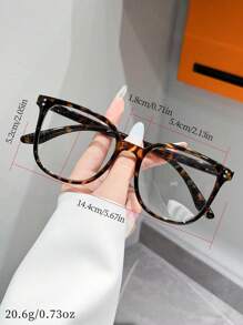 1 Pair Square Rivet Minimalist Glasses, Suitable For Computer, Gaming, TV, Smartphone, Clear Lenses, Eye Protection - Leopard Print - View 5