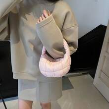 2025 New Casual Fashionable Mini Handbag With Ruched Cloud & Plaid Pattern, Cotton Padded