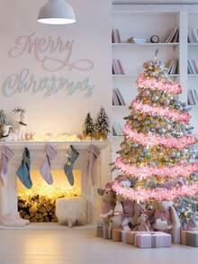 2 piezas, 200cm/78.74in Corona navideña brillante y metálica, corona de alambre metálico rosa con luces LED (blancas), cinta decorativa de peluche con lentejuelas, decoración colgante larga y brillante, adecuada para decoración navideña interior/exterior, fondo de fiesta. Decoración navideña, adorno de árbol de Navidad.