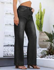 Jeans High Waisted Straight Leg Loose Jeanshalloween - Black Gray - 查看 7