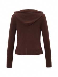 Sunny Girly Christmas Fall Winter Clothes For Women Back To School Y2K Casual Street Commuter Solid Color Zippered Side Pocket Design Hooded Brown Sweater Cardigan Coat