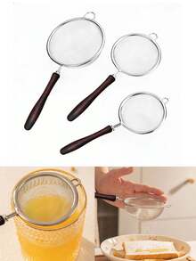 1 Stück Siebset mit Griff für die Küche, feines Edelstahl-Mesh 304 mit Holzgriff, vielseitiger Küchensieb, feines Mesh-Sieb, Metallsieb, Colander, Edelstahl-Siebkelle, multifunktionales Küchengerät, silberner Colander-Löffel für die Küche, ideal für Tee, Kaffee, Mehlsieb, Reis, Pastasieb, Saft, Kochen und Backen