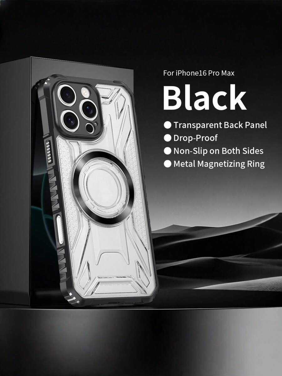 赛博朋克工业极简主义手机壳 - 透明和黑色/蓝色高端商务保护壳 - 强磁吸力。支持无线充电 | 时尚简约 - 优质铸造防震防刮 - 兼容 16/15/14/13-11/Pro/Pro Max/Plus、S20-S25/Ultra/FE Plus/Ultra、Redmi、 - 黑色 - 查看 1