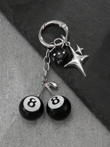 1pc Vintage Asymmetrical Dice Billiard Black 8 Ball Keychain, Personalized Design Phone Charm, Bag Pendant
