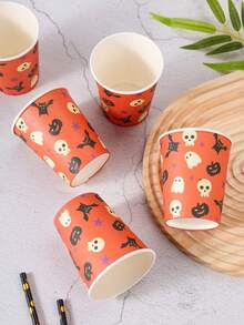 10/24pcs 9oz Halloween Orange Bat & Ghost Print Disposable Party Paper Cups, Multicolor Paper Drinking Cups Suitable For Water, Juice, Coffee Or Tea, Suitable For Weddings, Holiday Parties, Picnics, BBQs, Travel And Events - Multicolor - View 4