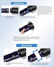 UKLISS 6-In-1 Blue & Gold Hot Air Brush Styler: Dry, Straighten, Curl & Volumize Hair Fast - Portable Travel Blow Dryer Brush For Smooth, Shiny Styles (3 Heat Settings) - Xem 10