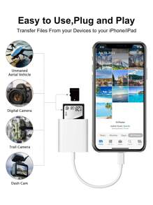 适用于 /iPad 相机的双卡槽 SD 卡读卡器，支持 SD 和 TF 卡，相机查看器，SD 卡适配器，便携式 Micro SD 卡读卡器，即插即用，无需应用程序 - 白色 - 查看 2