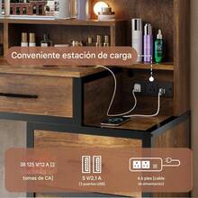 Tocador Con Espejo Y Luces Estación D Carga Madera 92*40*143.5 cm - Granate - Ver 7