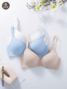 3PCS Women's Solids Underwire Bra Pushup Bras -No Padding, High Support And Anti-Sagging Adult