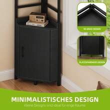 Eckregal 4 Ebenen mit Schrank, Eck-Bücherregal, Standregal Freistehend, Holzregal mit Stahlrahmen, Schwarz -von GeoTower- - Schwarz - Übersicht 6