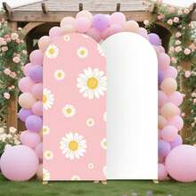 6.6FT Pink Daisies Arched Wall Cover Round Arch Backdrop For Birthday Party Banquet Wedding Decor(6.56x3.28ft,No Frame No Zipper)