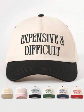 1pc Women's "Expensive & Difficult" Embroidered Letter Trucker Hat, Casual Street Fashion Baseball Cap For Spring, Autumn, Travel, Beach