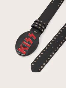 1pc Retro Y2K Rock Band Letter KISS Rivet Fashionable Belt, Suitable For Jeans Outfit In All Seasons - Black - View 3