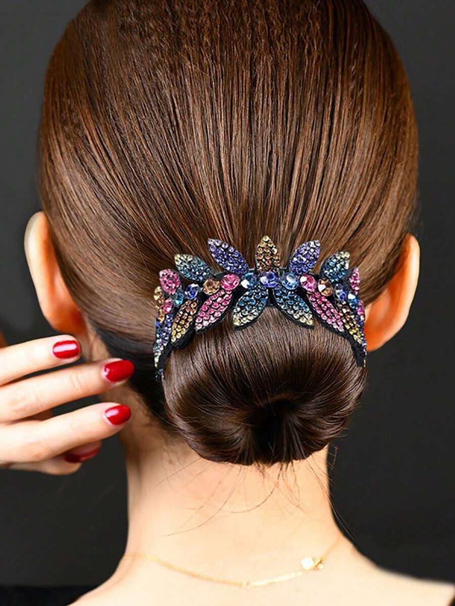 1个水钻花朵发爪夹（水钻颜色随机），发爪夹，发夹，发卡，女士度假装扮，发饰，头部饰品，发夹 - 彩色 - 查看 1