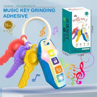1pc Baby Teething Car Key Music Toys,Soft Silicone,Simulation Car Key Toy With Music/LED Lights, Multiple Sounds, Kids Early Education Sensory Toys,Baby Essentials,Baby Toys For Girl Boy Christmas/Halloween Gifts (Include A Battery) (Random Button Color)