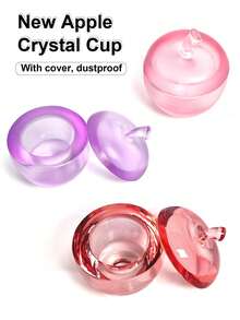 高品质哑光苹果形水晶杯，美甲用品带盖，苹果形哑光水晶杯，水晶杯，摄影道具，液体容器，美甲刷清洁器 - 彩色 - 查看 3