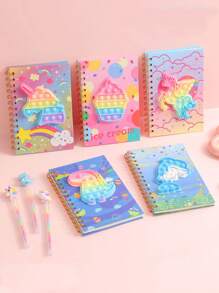 卡通学生线圈装订笔记本，80 页，独角兽图案，减压备忘录，返校礼物 - 黑色 - 查看 2