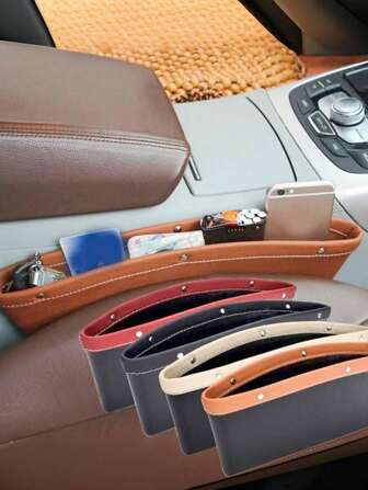 1/2pcs Car Gap Filler, Synthetic Leather Car Seat Storage Bag, Gap Pocket, Car Seat Storage Box For Storing Mobile Phones, Sunglasses, Keys, Practical Car Accessories, Garage Storage And Organization Adjustable Storage Bag, Front Car Seat Gap Storage Box