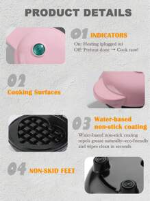 SCISHARE 1PC Wall Plug 350-watt 4-inch Mini Waffle Maker Machine for Individuals, Paninis, Hash Browns, & Other On the Go Breakfast, Lunch, or Snacks, with Easy to Clean, Non-Stick Sides,Pink Heart