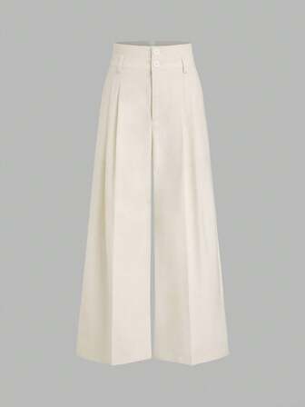 High Waist Pleated Design Slimming Casual Straight Leg Wide Leg Pants