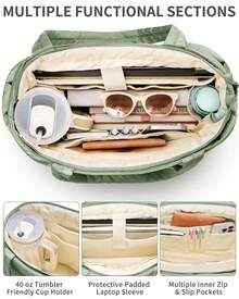 Puffer Tote Bag For Women, Lightweight Puffy Work Handbag Teacher Nurse Quilted Shoulder Bag For School Travel Gym - Sage Green - 查看 3