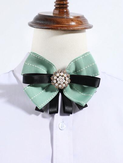 1 pieza Broche de lazo elegante y brillante con decoración de flores y perlas falsas en verde/rosa/negro/azul, adecuado para citas, fiestas, campus, actuaciones en el escenario