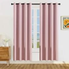 1 件/2 件可选轻质遮光窗帘，100% 遮光窗帘，带金属索环，客厅/卧室窗帘，粉色窗帘 - 粉色 - 查看 16