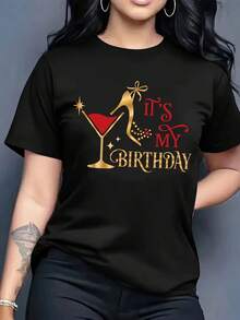 Tops de Verano para Mujeres: Camiseta Casual Suelta con Estampado de Letras Negras, ¡Cómoda y Elegante! - Negro - Ver 6