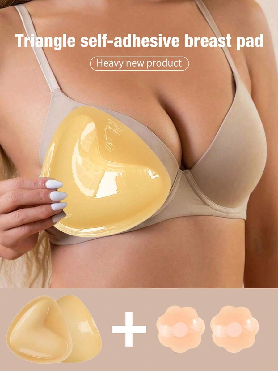 ZBEIAIR 4 Pcs Of Double Sided Self-Adhesive Bra Pads, Chest Pads Adhesive Pads, Reusable Padding Pads, Bra Bikini Invisible Thickened Chest Pads Waterproof For Swimming