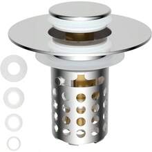Universal Bathroom Sink Drain Strainer Hair Catcher Upgraded With Removable Stainless Steel Basket, 3 In 1 Up Sink Stopper 1.12.36 Sink Basin Hole, - Chrome Finish + 1 - View 2